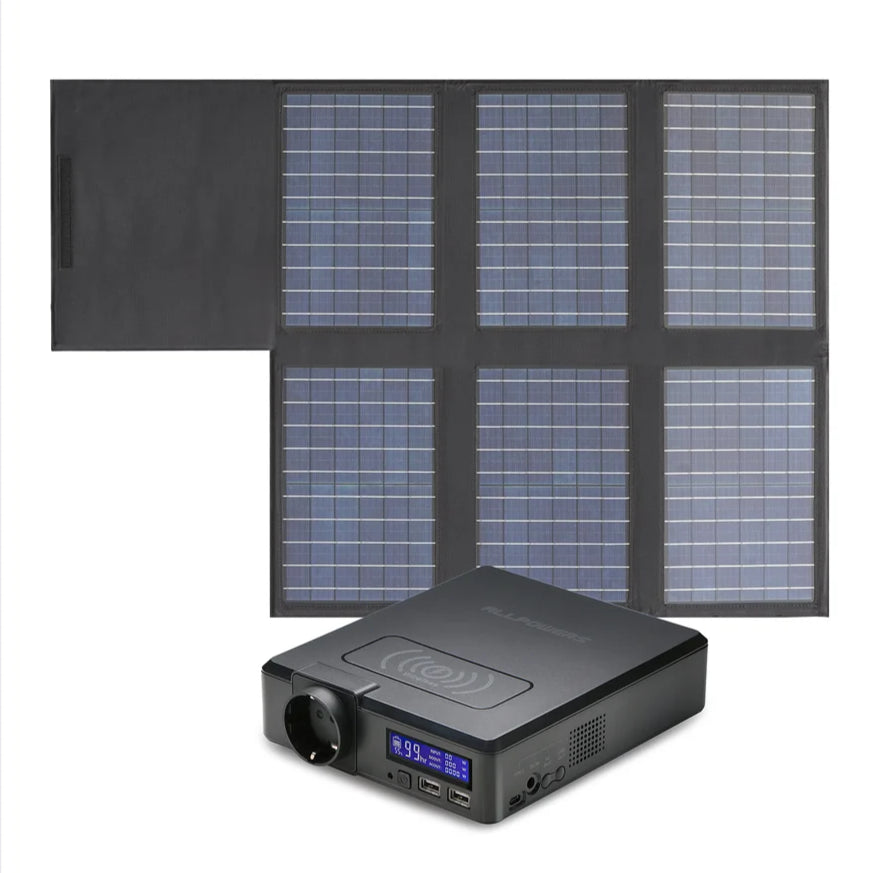 Solar Generator - met 60W Zonnepaneel - Powerstation - Stroomgenerator - Draagbare - 200W – 41600mAh - Powerbank - USB, USB-C & DC Output – Voor Laptop, Camping & Noodstroom - QUORE