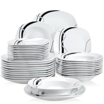 Serviesset - Servies – Dinerborden - Ronde Borden - Zwarte Lijn - 36-Delige – Soepborden - Dessertborden – Voor Keuken - Eettafel