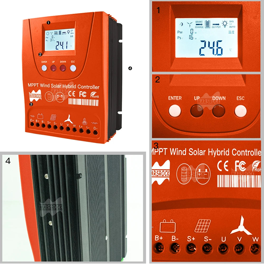 Omvormer - Laadregelaar - Hybride Laadregelaar - Hybride Wind-en Zonnelaadregelaar - Wind 1000W Solar 1000W - Auto 12V 24V