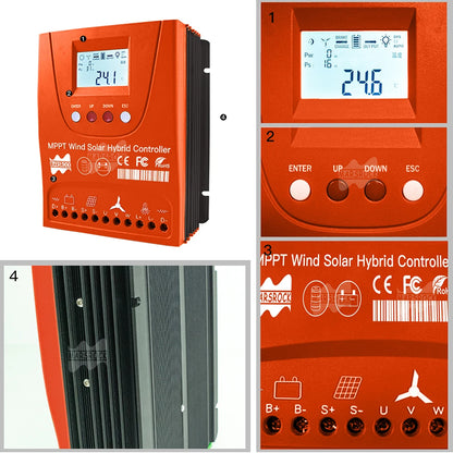 Omvormer - Laadregelaar - Hybride Laadregelaar - Hybride Wind-en Zonnelaadregelaar - Wind 1200W Solar 1200W - Auto 12V 24V