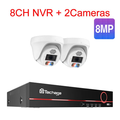 Techage Ultra HD 8MP 4K POE Security Camera System Two Way Audio Face Detect Full Color Night H.265 CCTV Video Surveillance Set - QUORE