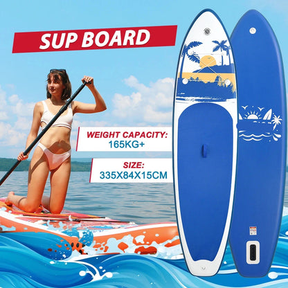 Supboard - Sup - Paddle Board - Sup Boards - 335x84x15cm - Ultra-Light - Opblaasbaar Paddle Board - Max 165 kg - Waterdicht - Voor Rivier - Zee - Inclusief Paddle - Rugzak - Zadel & Accessoires - Lichtblauw