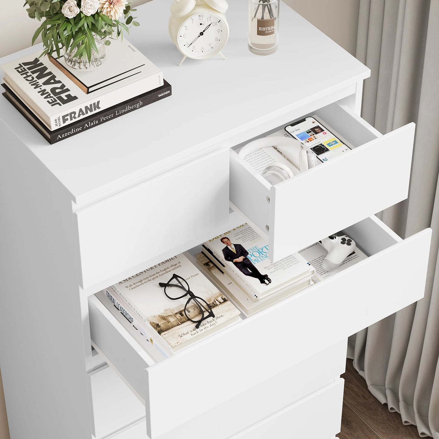 Getone Chest of Drawers Bedroom, Tall Chest of Drawers with 7 Drawers, Bedroom Furniture Storage Cupboard Cabinet  Bedroom Dresser, for Living Room Hallway 60x40x119cm - QUORE