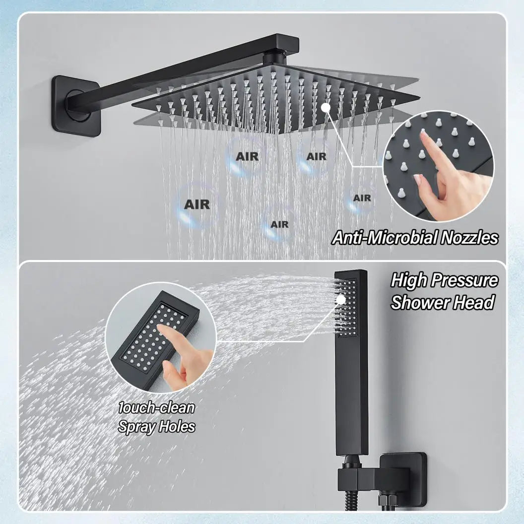 Douche - Regendouche - Douchewand - Douchekolom - Douchepanelen - Mat Wandgemonteerde Regendouche – Ingebouwde Mengkraan & Handdouche - 10in - Zwart