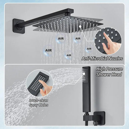 Douche - Regendouche - Douchewand - Douchekolom - Douchepanelen - Mat Wandgemonteerde Regendouche – Ingebouwde Mengkraan & Handdouche - 10in - Zwart