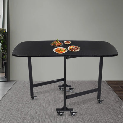 Multifunctional Foldable Dining Table Small Kitchen Table Black with 6 Brake Castors  in 3 Shapes 120 x 80 x 75 cm - QUORE