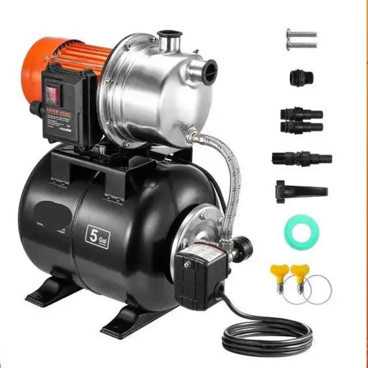 Ondiepe Bronpomp - Tuinpomp - Waterpomp - met 5-Gal Druk Tank - Draagbare Jetpomp - 1320GPH 1.6PK Automatische Waterversterker Pomp voor Tuin en Grond - Elektrische