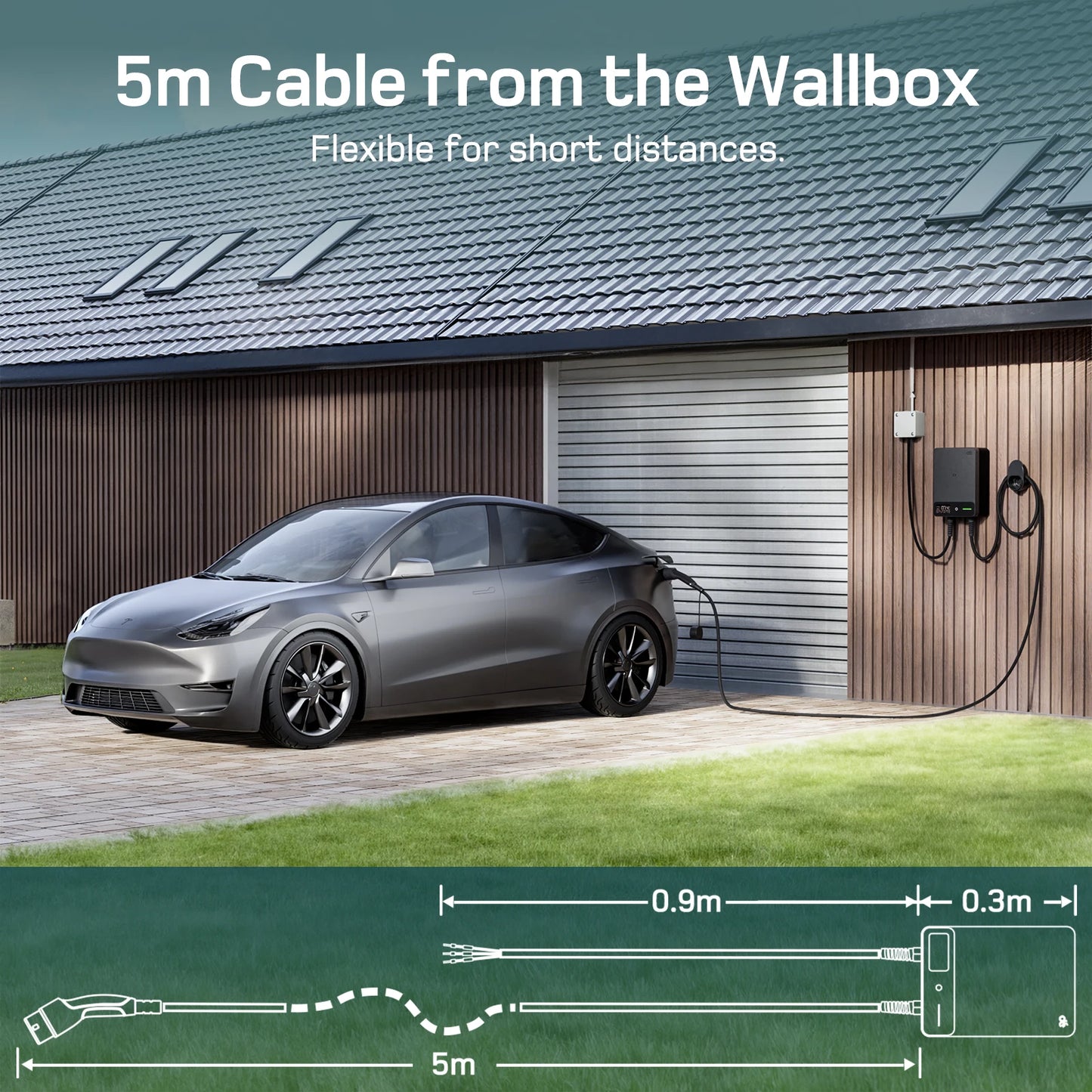 Wallbox 7,4 kW – EV Lader – Oplaadpunt – Elektrische Autolader – Laadstation – 12 Meter Type 2 Kabel – Instelbare Laadstroom 6-32A – App Bediening