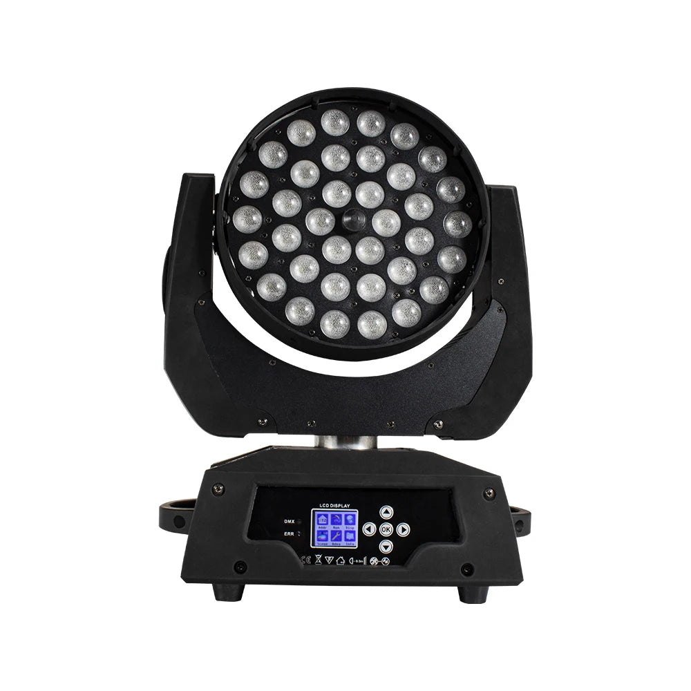 Moving Head – LED Moving Head – Discolamp – Podiumverlichting – DJ Verlichting – 36x18W RGBWA+UV LED’s – Flexibele Zoom 15-45° – Uitgebreide DMX512 Besturing - QUORE