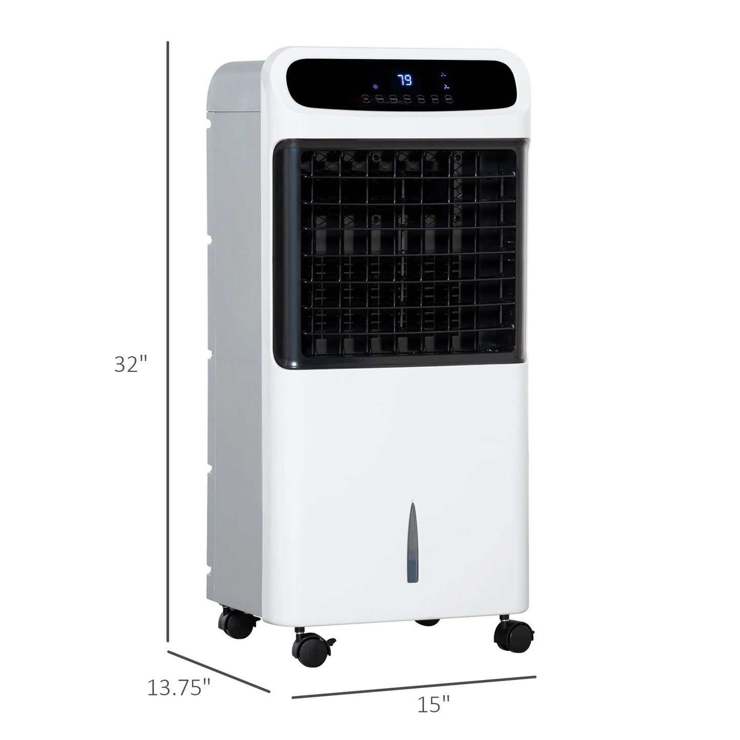 Mobiele Airco - Draagbare Airconditioning - Mini-Airconditioning - Verdampings Luchtbevochtiger - met Wielen - 12L Reservoir - voor Koeling - Ventileren - Ontvochtigen - 75W - 25-35 m² - 220-240 V/50HZ  - 38 x 35 x 81 cm - Wit & Zwart