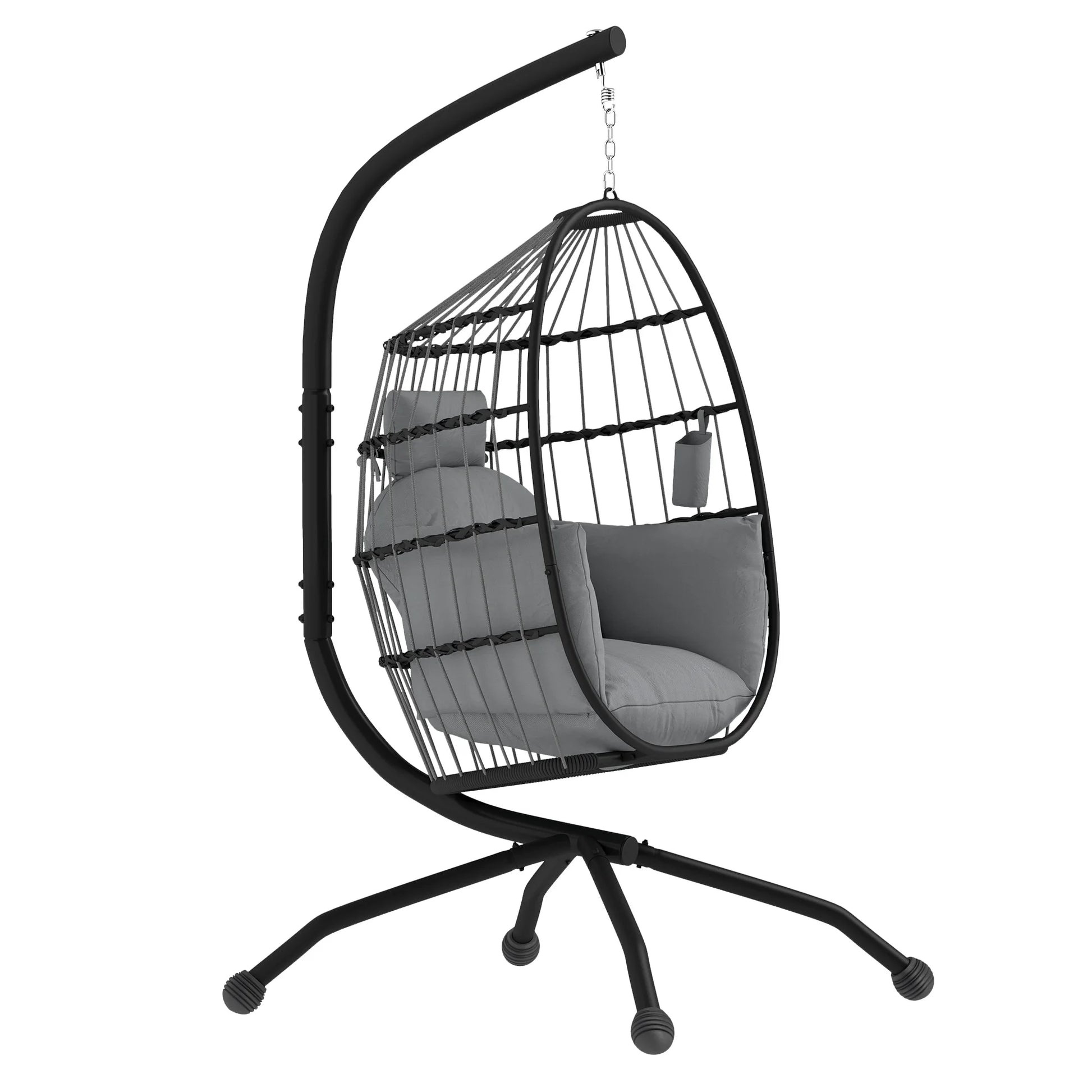 Hangende Eierstoel – Hangstoel – Tuinstoel – Relaxstoel – Balkonstoel – Gepoedercoat Staal – Verstelbare Ketting - Donkergrijs - QUORE