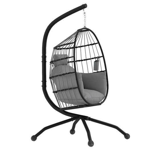 Hangende Eierstoel – Hangstoel – Tuinstoel – Relaxstoel – Balkonstoel – Gepoedercoat Staal – Verstelbare Ketting - Donkergrijs - QUORE