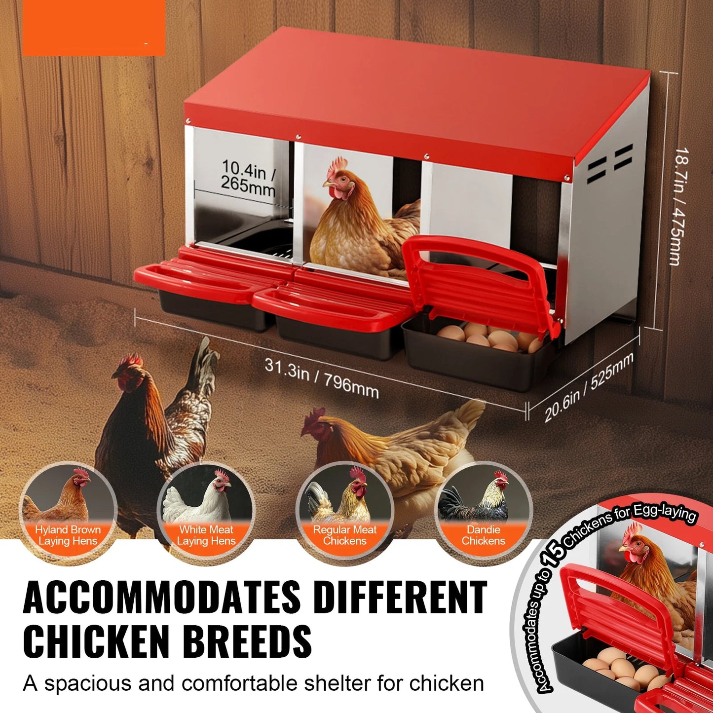 Nestkast - Nestkastje - Hennen Nestdozen - Stabiele en Corrosiebestendige Metalen Nestboxen voor Verschillende Kippenrassen - 4 Nestdozen