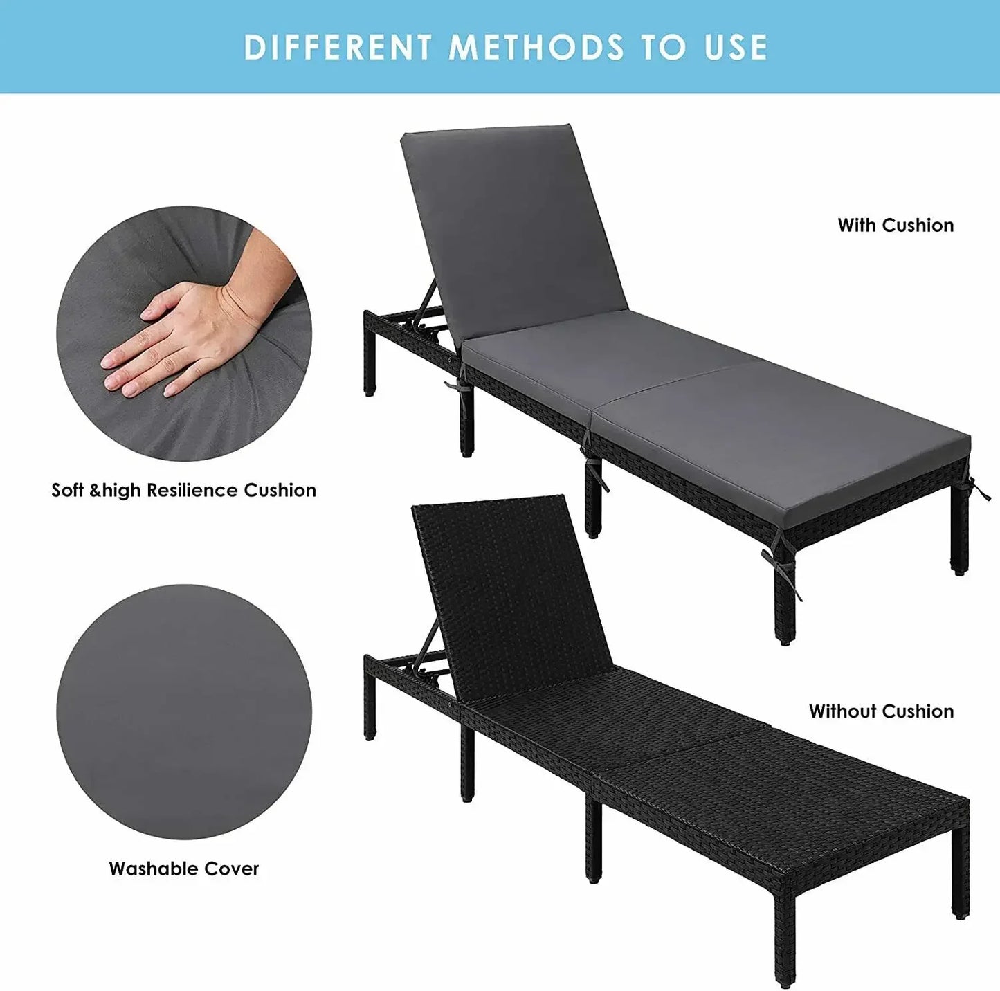 Lounge Stoel – Opvouwbare Relax Fauteuil met Dikke Kussen – PE Rattan & Stalen Frame – Tuinstoel voor Buiten - Terras - Balkon & Zwembad – Grijs