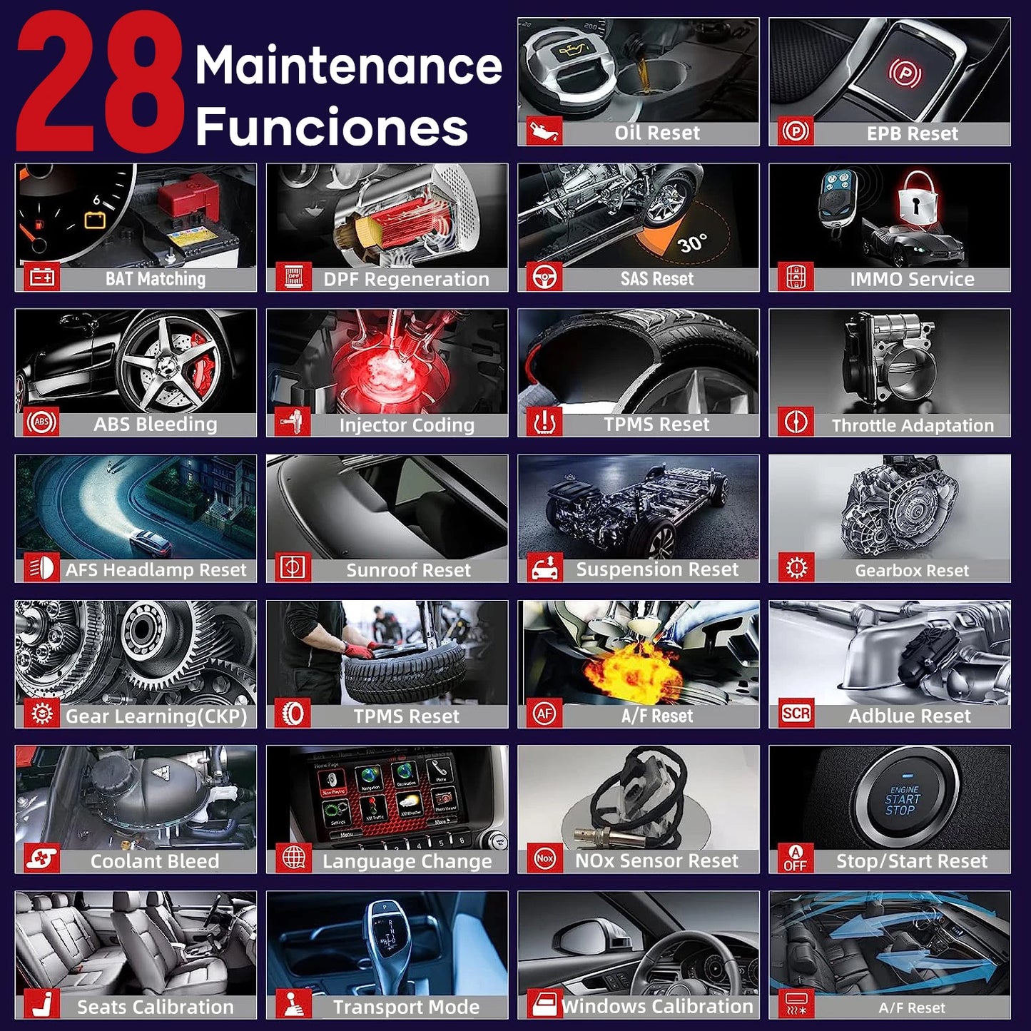 OBD2 Diagnoseapparaat – Auto Diagnosetool – Foutcode Uitlezer – Auto Scanner – 28 Onderhoudsfuncties – 7-Inch Touchscreen