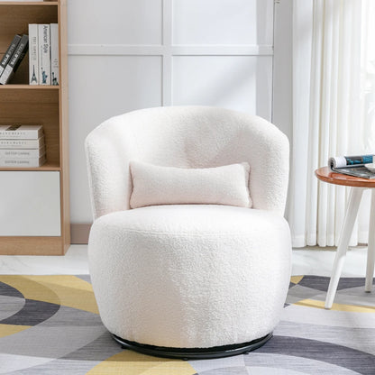 Draaifauteuil – Witte Fauteuil – Teddyplush Stoel – Relaxfauteuil – Comfortstoel – 360 Graden Draaibaar Metalen Onderstel – Ergonomisch Kussen