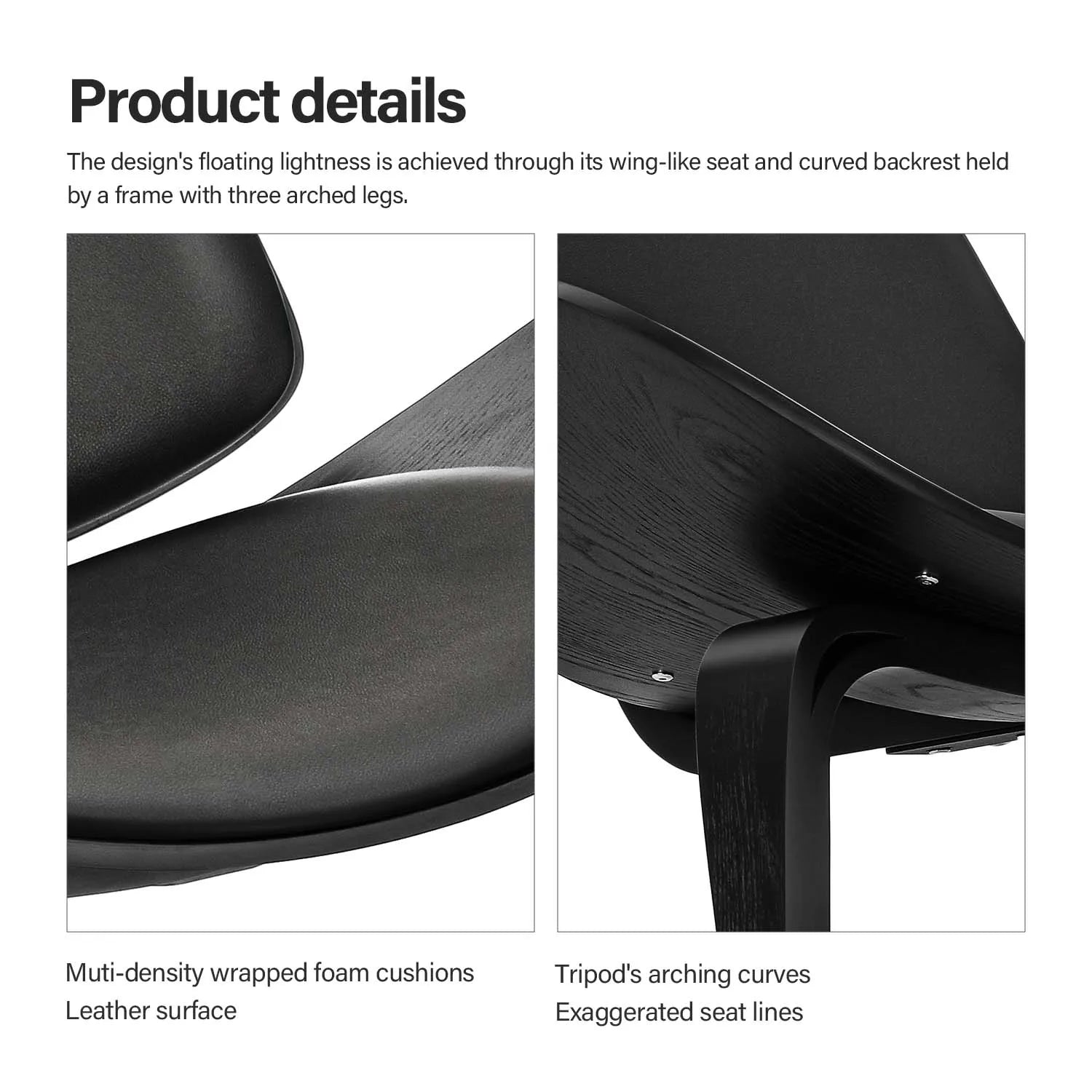 Shell Chair – Driepoot Stoel – Design Stoel – Kunstleer Stoel – Houten Frame – Comfortabel Zitvlak – Draagkracht 150 Kg - QUORE