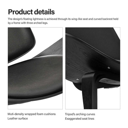 Shell Chair – Driepoot Stoel – Design Stoel – Kunstleer Stoel – Houten Frame – Comfortabel Zitvlak – Draagkracht 150 Kg - QUORE