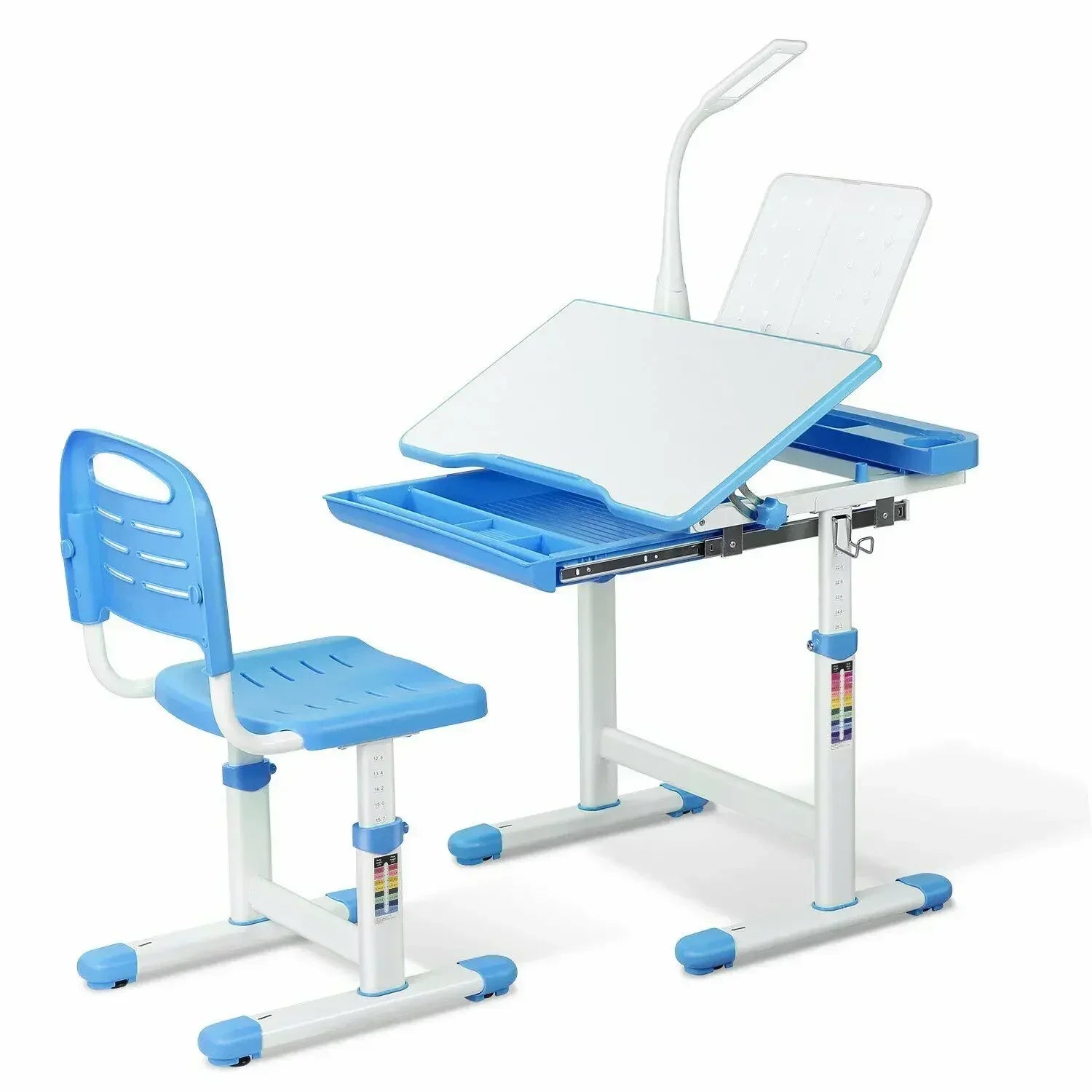Kinderbureau – Kinderwerkplek – Studieplek – Schrijftafel – Kindertafel – Verstelbare Hoogte – Inclusief LED Lamp en Stoel - QUORE