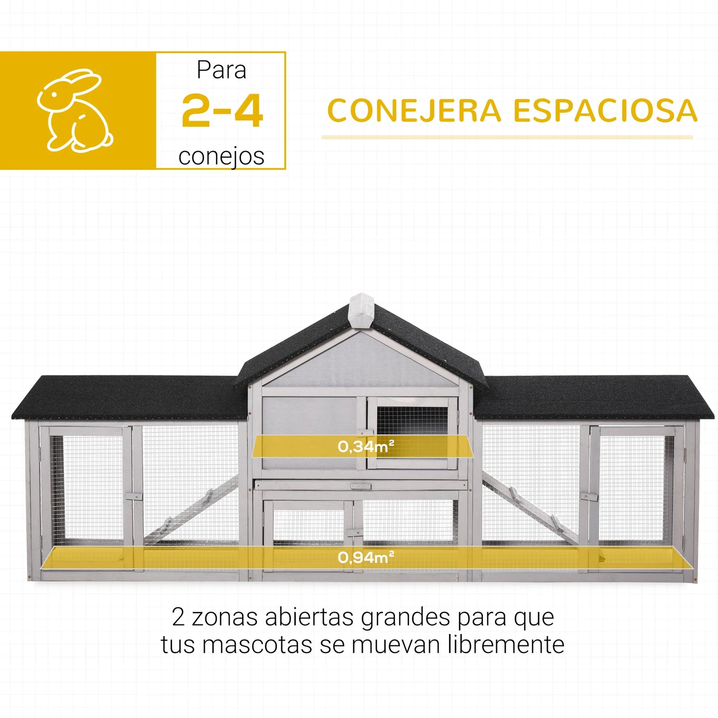 PawHut outdoor hutch for 2-4 rabbits with asphalt roof tray