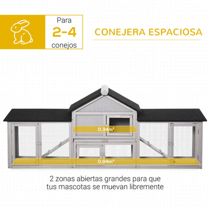 PawHut outdoor hutch for 2-4 rabbits with asphalt roof tray