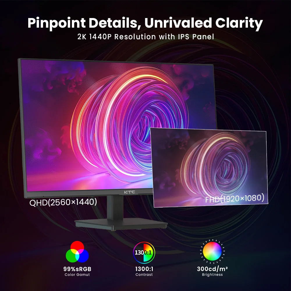 27 Inch Monitor – Gaming Monitor – Computerscherm – Beeldscherm – QHD Monitor – 2560x1440 Resolutie – 100Hz Verversingssnelheid – 1ms Reactietijd – HDR10 – Low Blue Light – Flicker-Free - QUORE