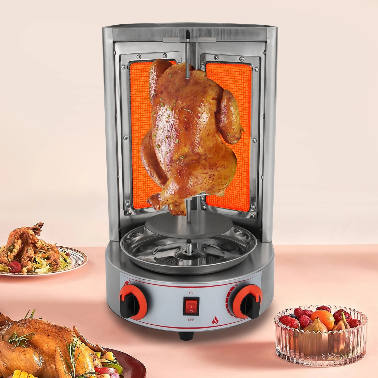 Rotisserie Grill – Verticale BBQ – Gas Grill – Grill Met Motor – RVS 201 – 360° Automatische Rotatie – Dubbele Infrarood Branders