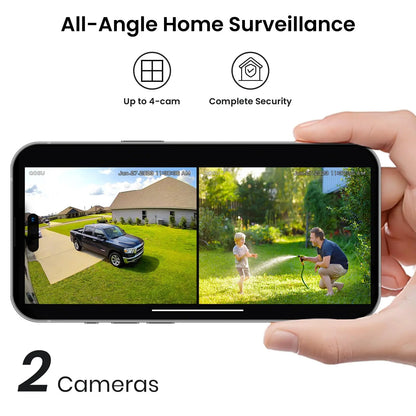 Beveiligingscamera - 2MP - Camerabewaking - Draadloos - voor Buiten - 2 Stuks - met Zonnepaneel - 360° PTZ - Nachtzicht - Humanoïde detectie - Tweerichtingsaudio - NVR Recorder - Wit