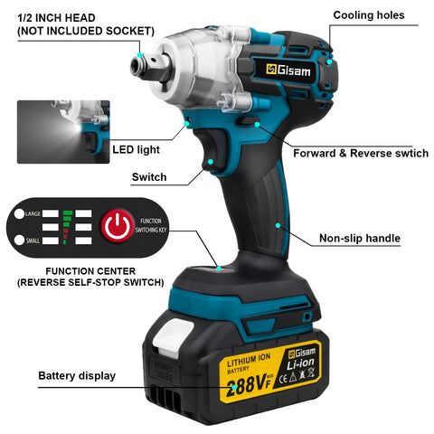 Impact Wrench - Electric Impact Wrench - Battery Impact Wrench - Impact Driver - 320N.M Brushless Electric Impact Wrench -with 2 18V Battery Set
