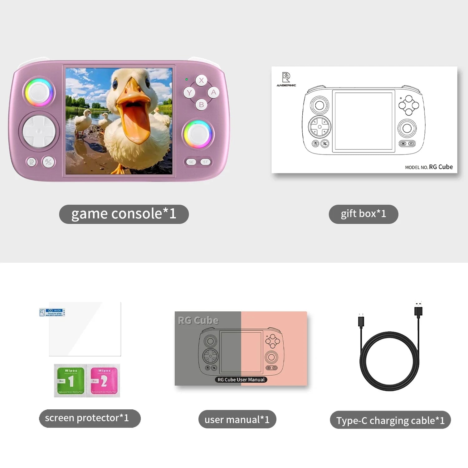 ANBERNIC RG Cube Retro Handheld Game Console 64bit Android 13 Unisoc T820 3.95 Inch IPS Screen Hall Joystick RGB lighting effect - QUORE