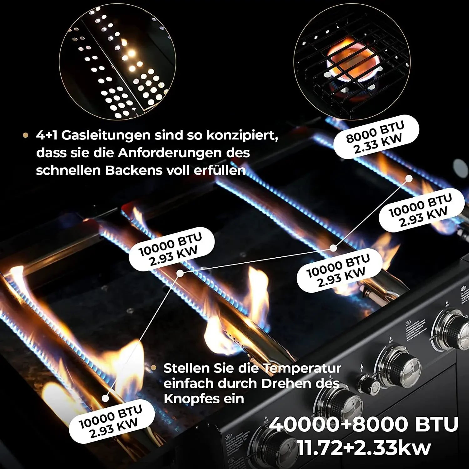 Gasbarbecue – Buitenkeuken Grill – Tuinbarbecue – 4-Pits BBQ – Zijbrander – RVS Branders – Ingebouwde Thermometer - QUORE