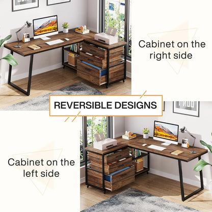 L-vormig Bureau – Hoekbureau – Thuiswerkplek – Kantoorbureau – Opberglades – Stevig Metalen Frame – Verstelbare Pootjes