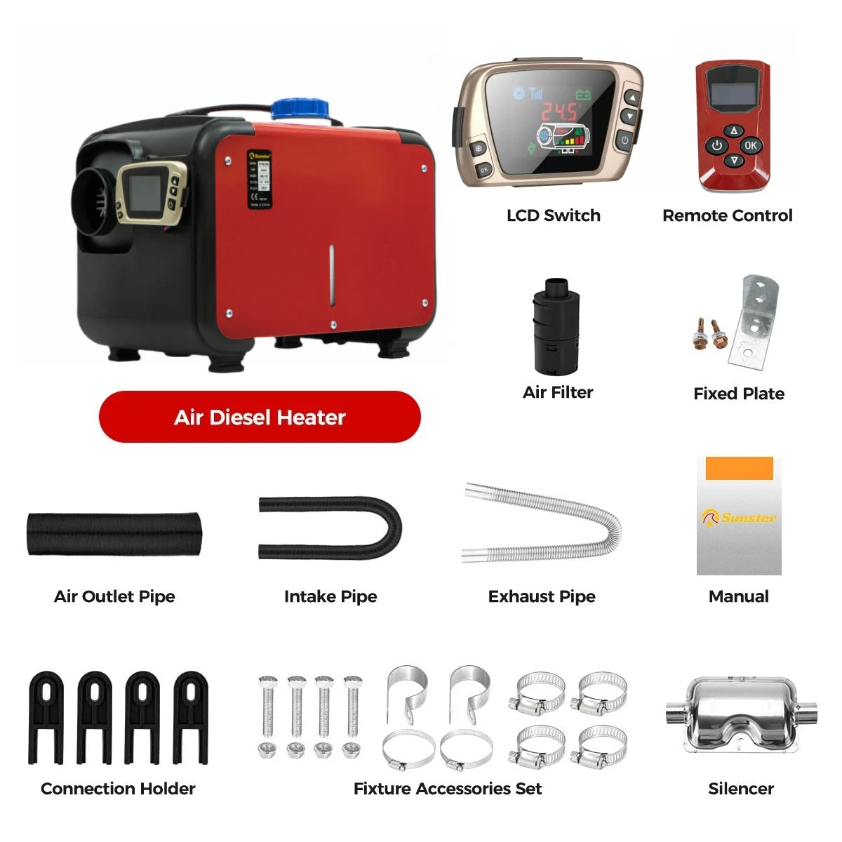 Dieselkachel – Dieselkachel Verwarmer – Standkachel – Luchtverwarmer – Diesel Heater – 8 kW Vermogen – 12V Met LCD Display & Afstandsbediening