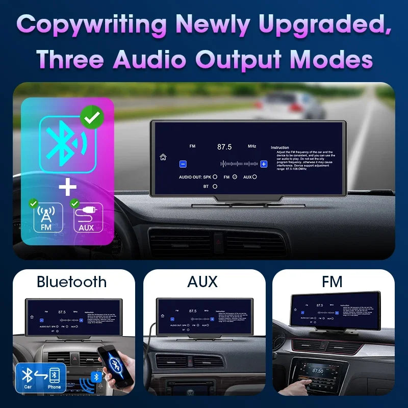 10.26" 4K Dashcam Spiegel - Draadloze CarPlay & Android Auto - WiFi Dash Cam - Nachtvisie - Loop Recording - Zonder Geheugenkaart