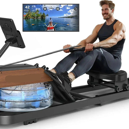 Water Roeimachine - Roeimachine - Magnetische Roeitrainer - Roeiapparaat - Opvouwbare - met Bluetooth Monitor - van Massief Hout - Ergonomisch Zitvlak - Max 160kg - 14L Watertank - Met Tablet Houder - Voor Thuisgebruik - Zwart - QUORE