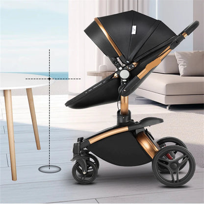 Kinderwagen - 3-in-1 Baby Stroller - Wandelwagen - Buggy - Opvouwbaar & Compact – Multifunctioneel – Inclusief Autostoel - PU Leren Bekleding - Wit