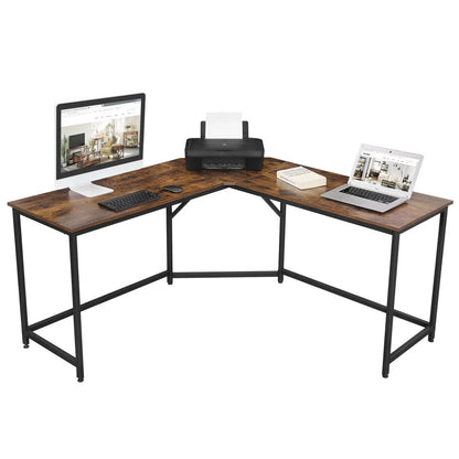 Gaming Bureau - Gaming Desk - Gaming Tafel - Computertafel - Computer bureau - 149x149cm – L-vormig Hoekbureau – Industrieel Design – Met Verwijderbare Plank - Bruin - QUORE