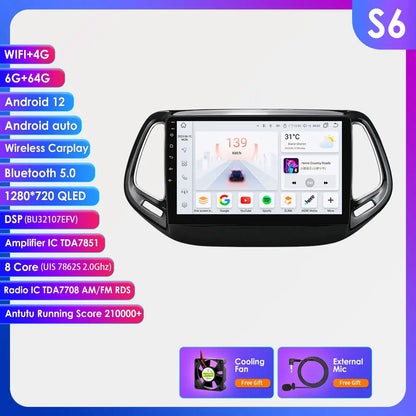 Hizpo Car Android 14 for Jeep Compass 2017 -2020 Auto Radio Multimedia Player GPS Navigation Carplay Stereo 4G BT No 2din DVD AI