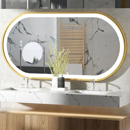 Badkamerspiegel – LED Spiegel – Ovale Spiegel – Gouden Spiegel – Anti-condens – Verstelbare Verlichting – Hoogwaardig Aluminium - 1000X500MM