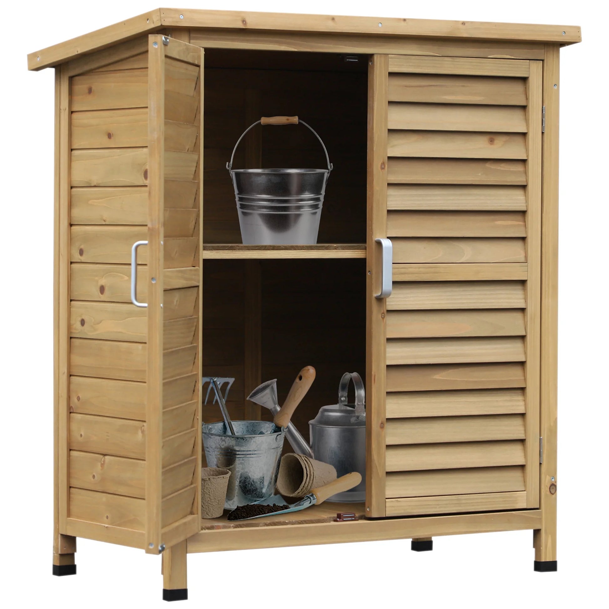 Tuinhuisje – Tuinkast – Tuinberging – Tuinschuur – Berging – Hout – Schuin Dak – Ruime Opbergruimte - 79 x 46.5 x 96.5 cm - Natuurlijk Hout - QUORE