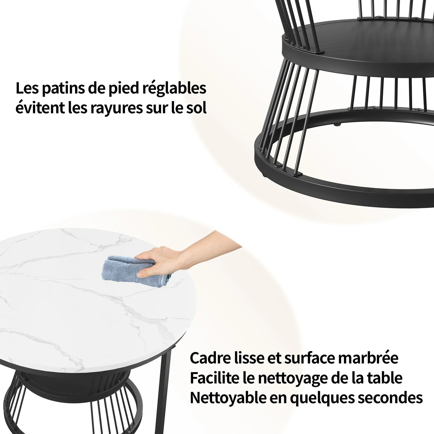 Set Ronde Salontafels – Salontafel Set – Bijzettafels – Woonkamertafels – Stapelbare Tafels – Zwart Wit Design – Marmerlook Tafelblad – Metaal Onderstel