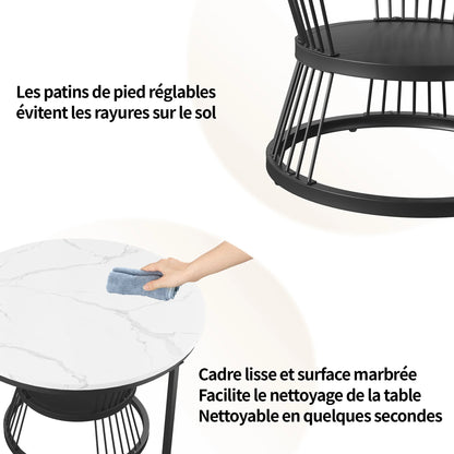 Set Ronde Salontafels – Salontafel Set – Bijzettafels – Woonkamertafels – Stapelbare Tafels – Zwart Wit Design – Marmerlook Tafelblad – Metaal Onderstel