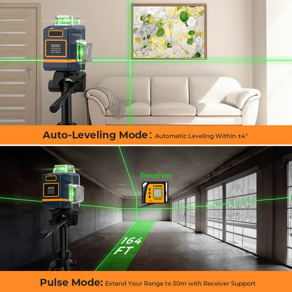 3x360° Laser Waterpas – Laser Niveau – Zelfnivellerend – Meetinstrument – Bouwlaser – Groene Laserstralen – Afstandsbediening – USB-C Opladen