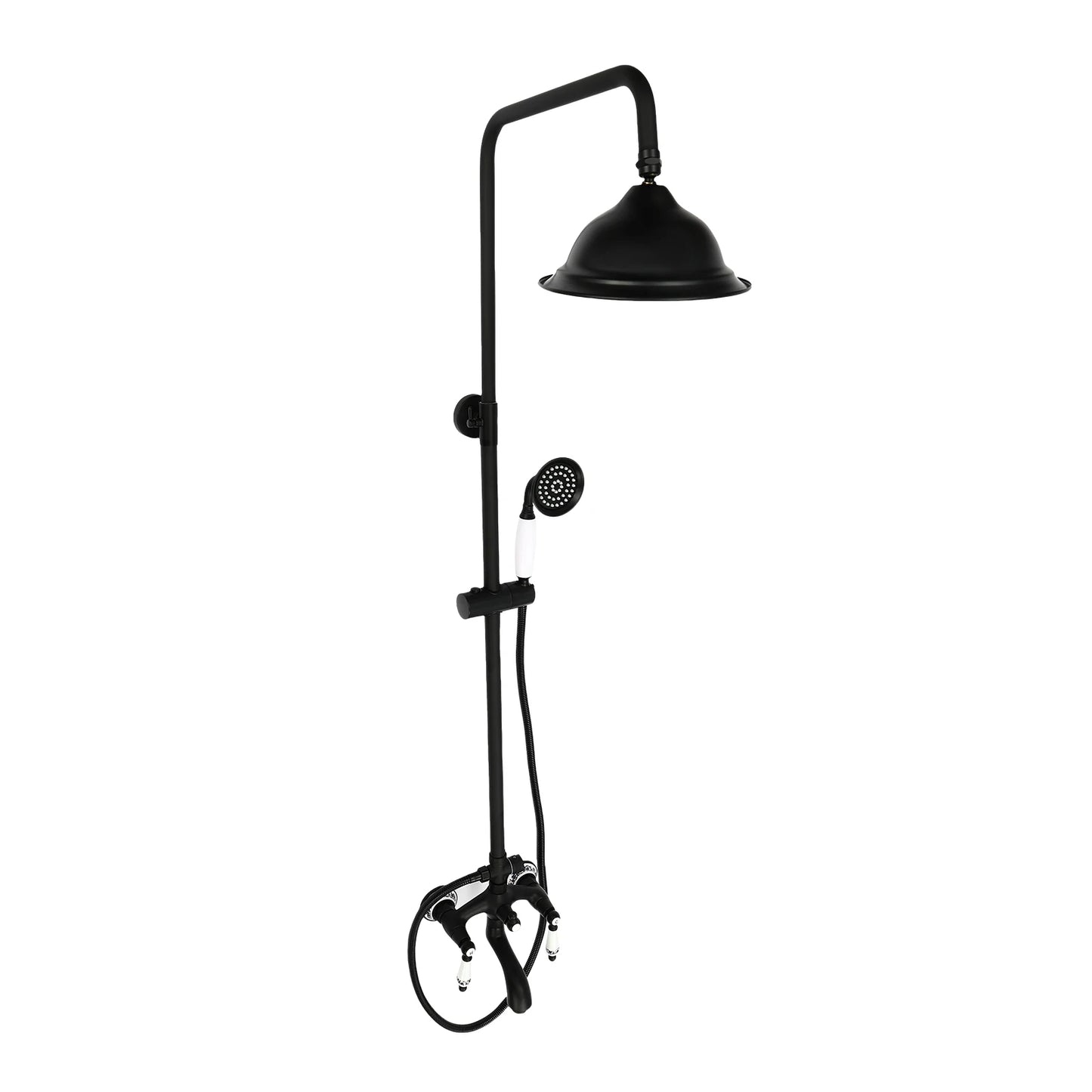 Douche - Regendouche - Douchewand - Douchekolom - Douchepanelen - Retro Douchekraan Set - Wandgemonteerde Regendouche met Verstelbare Douchestang & 3 Waterstanden - Zwart