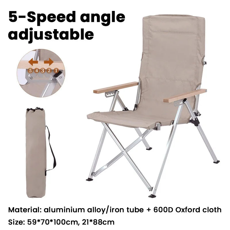 Opvouwbare Campingstoel - Kampeerstoel - Strandstoel - Lounge Stoel - Klapstoel - met Armleuningen - Draagbare - voor Vissen - Strand - Tuin - en Camping - Khaki