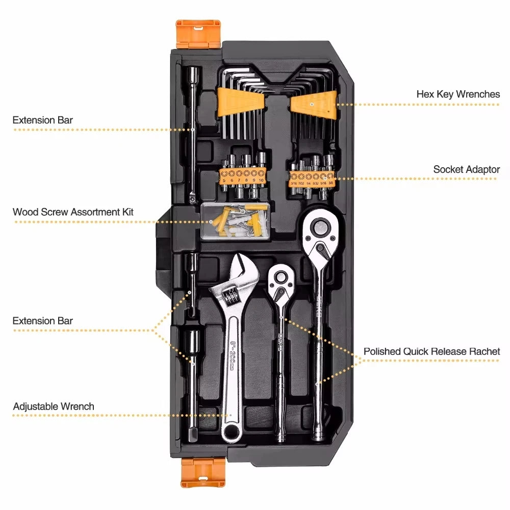 Gereedschap Kit - Professionele Gereedschapsset - 192-delige Auto Reparatie Toolset - Ratelsleutel - Schroevendraaiers - Doppen - Mechanische Handgereedschap Set - met Stevige Opbergkoffer - Zwart