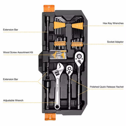 Gereedschap Kit - Professionele Gereedschapsset - 192-delige Auto Reparatie Toolset - Ratelsleutel - Schroevendraaiers - Doppen - Mechanische Handgereedschap Set - met Stevige Opbergkoffer - Zwart