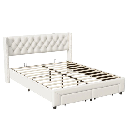 Velvet Bed – Fluwelen Bed – Modern Bed – Slaapkamer Bed – LED-Verlichting – Opbergruimte – Stevig Hout
