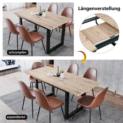 Verlengbare Eettafel – Uitklapbare Tafel – Diner Tafel – Industrieel Meubel – Eetkamertafel – 140-180 cm Verstelbaar – Robuust Houten Blad Met Zwart Metalen Frame