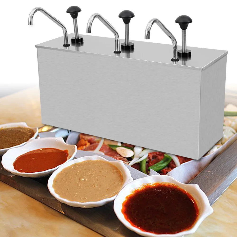 3-Kops Sauspomp – Sausdispenser – Saucenpomp – Sauzenverdeler – Vloeibare Saus Dosering – 4 Liter Per Kop – Roestvrij Staal